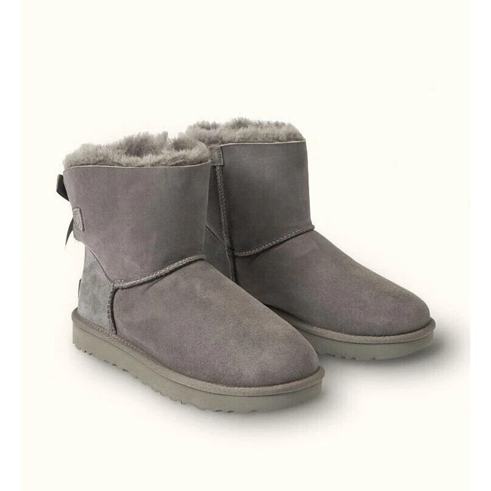 UGG Mini‎ Bailey Bow II Womens Size 6 Winter Shearling Soft Boots Grey NEW
